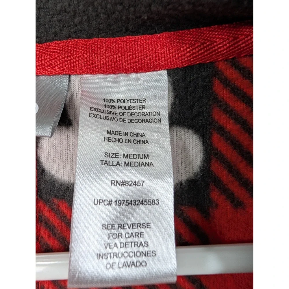 Disney‎ Mickey Mouse Buffalo Plaid Hooded Union Suit Pajamas Red Black Medium